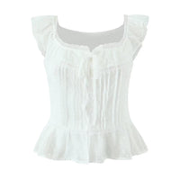 Ailsa | Cotton Square Neck Lace Ruffle Peplum Top