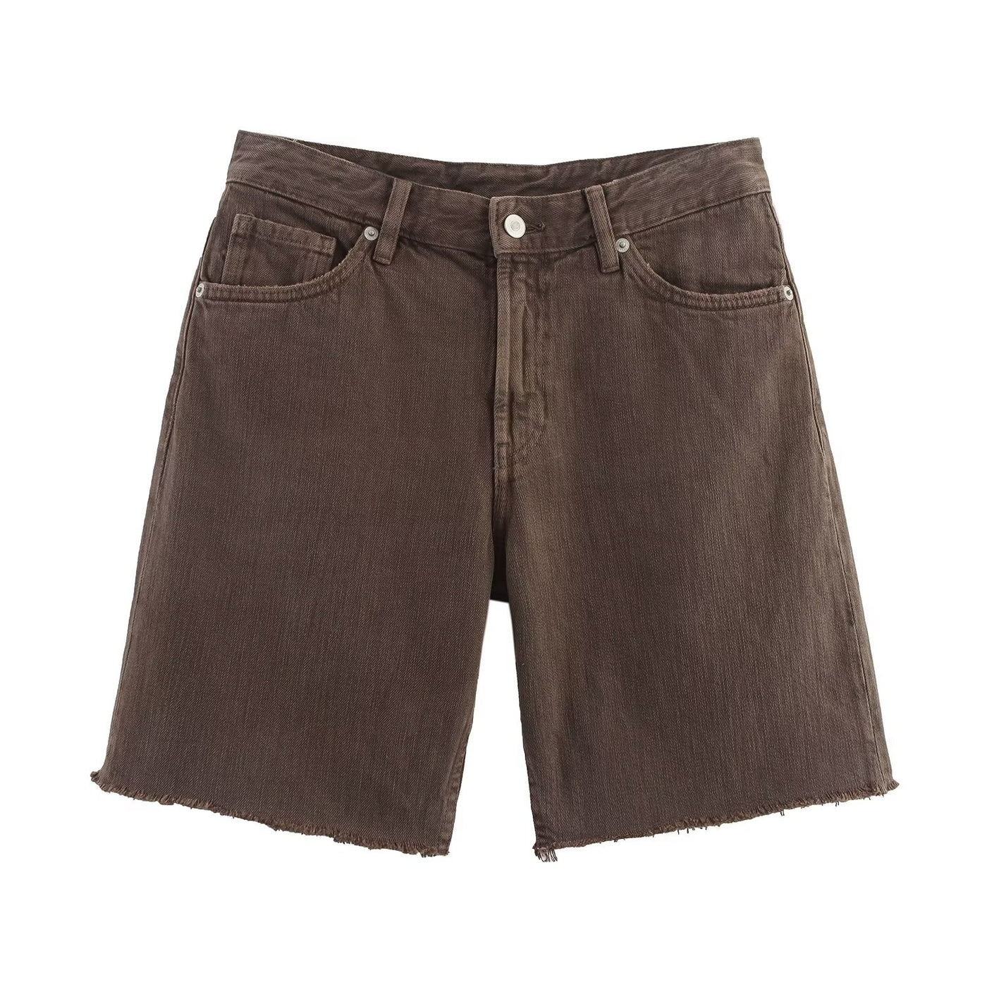Margot | Mid-Rise Raw Hem Denim Bermuda Shorts