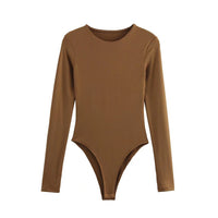 Bridget | Crew Neck Fitted Long Sleeve Jersey Top in White, Purple, Brown and Black