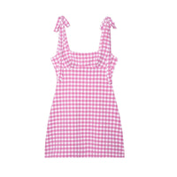 Ariella | Gingham Square Neck Tie-Shoulder Mini Dress