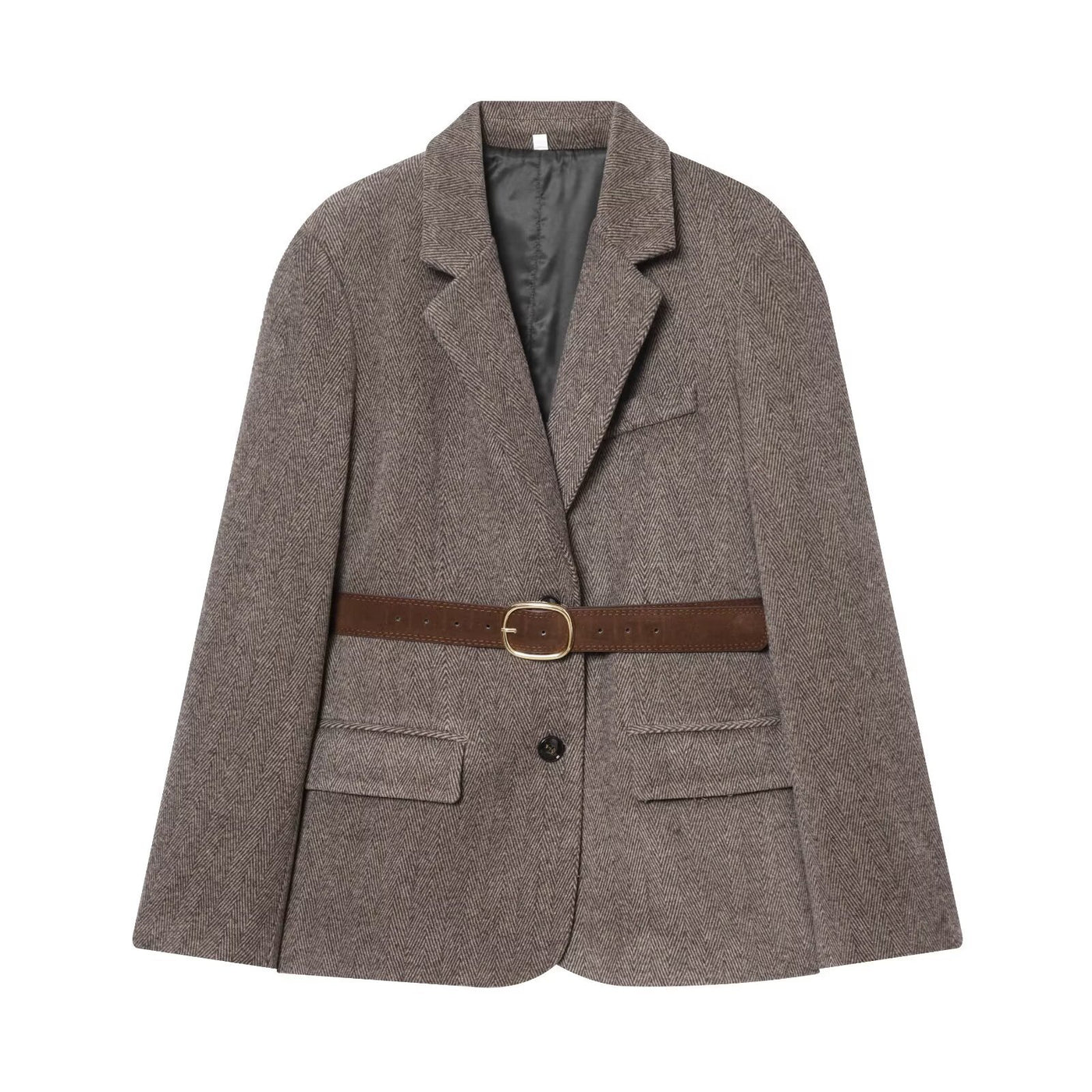Saffron | Oversized Herringbone Belted Blazer