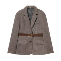 Saffron | Oversized Herringbone Belted Blazer