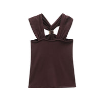 Cecilia | Twisted Halter Neck Gold Hardware Crop Top