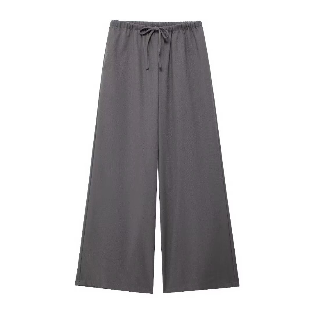 Jemima | Elasticated Drawstring Pocket Wide-Leg Linen Trousers