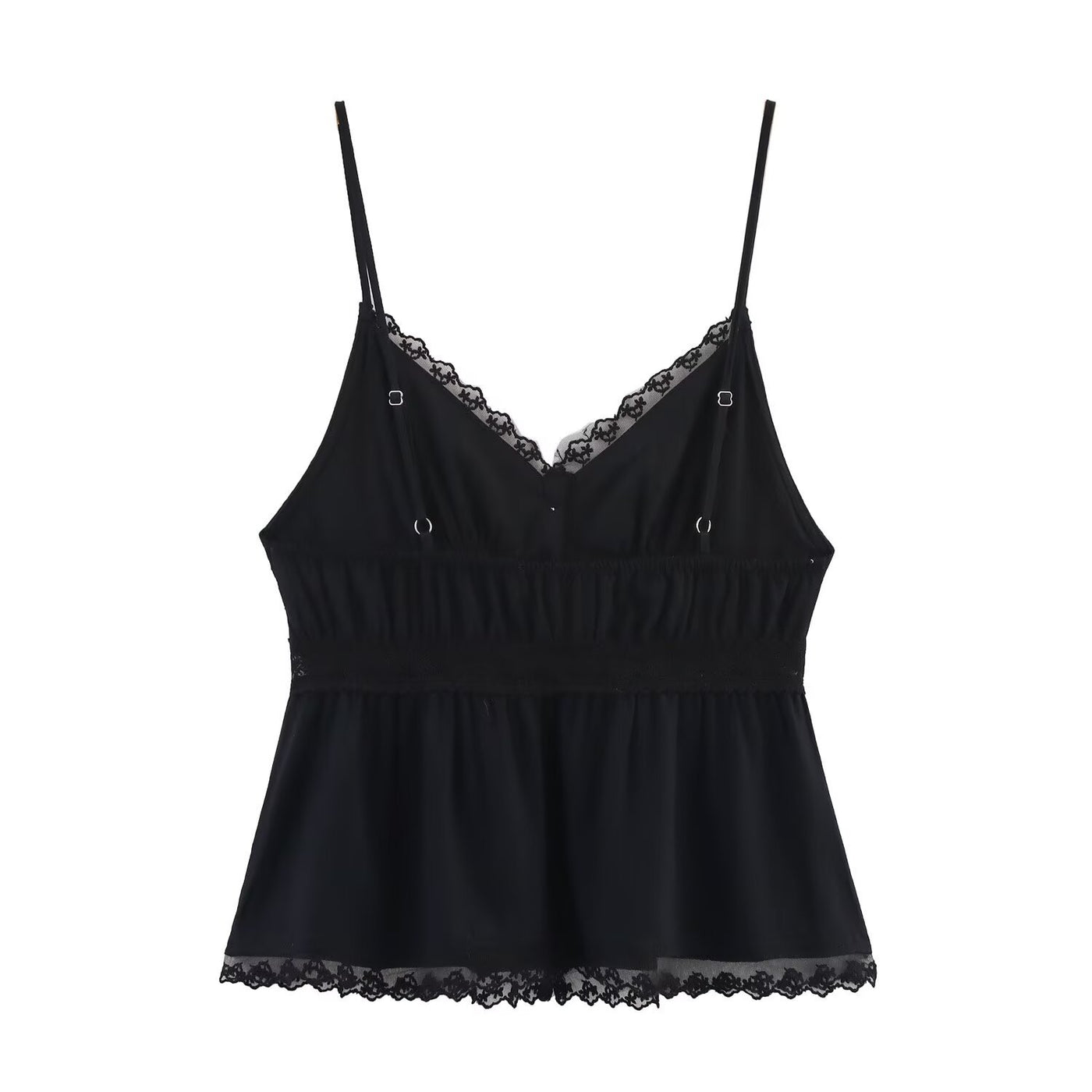 Pearl | Lace Trim Button-Front Peplum Cami Top