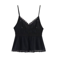 Pearl | Lace Trim Button-Front Peplum Cami Top
