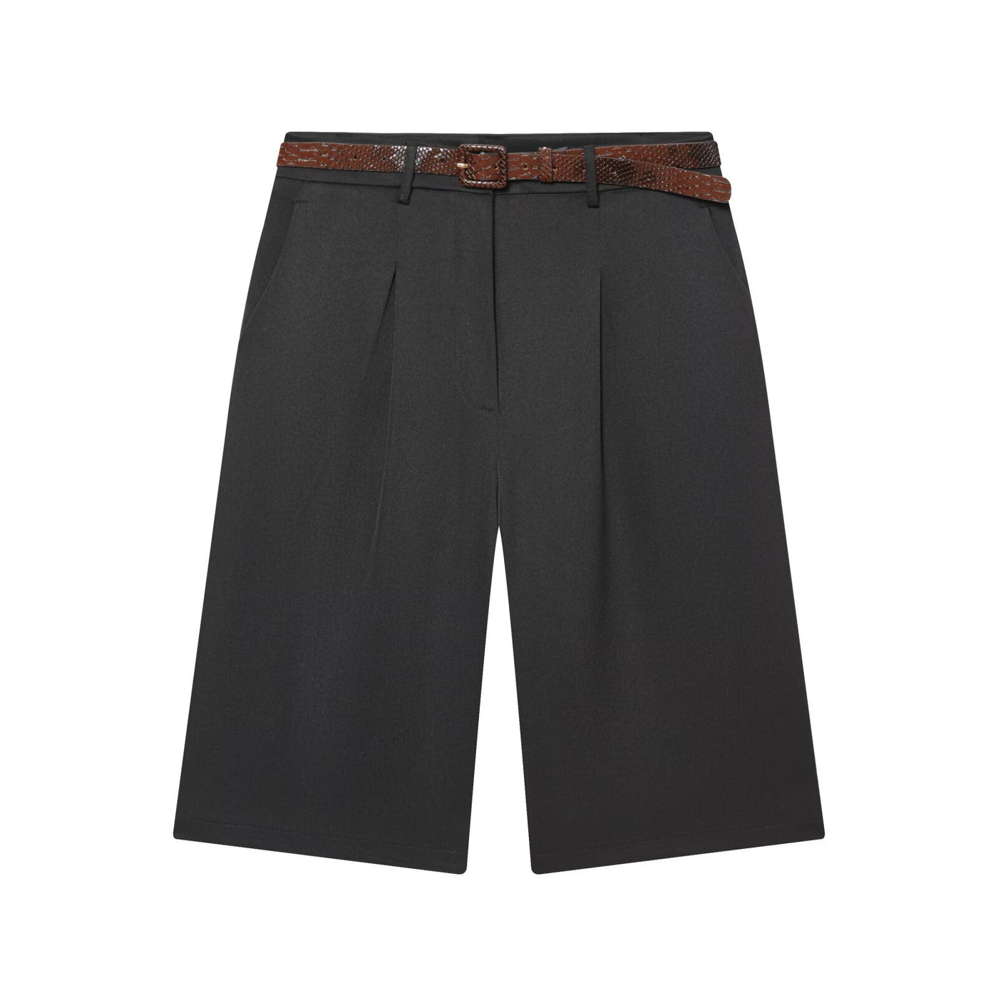 Wren | Pleated High-Waist Tailored Bermuda Shorts with Belt