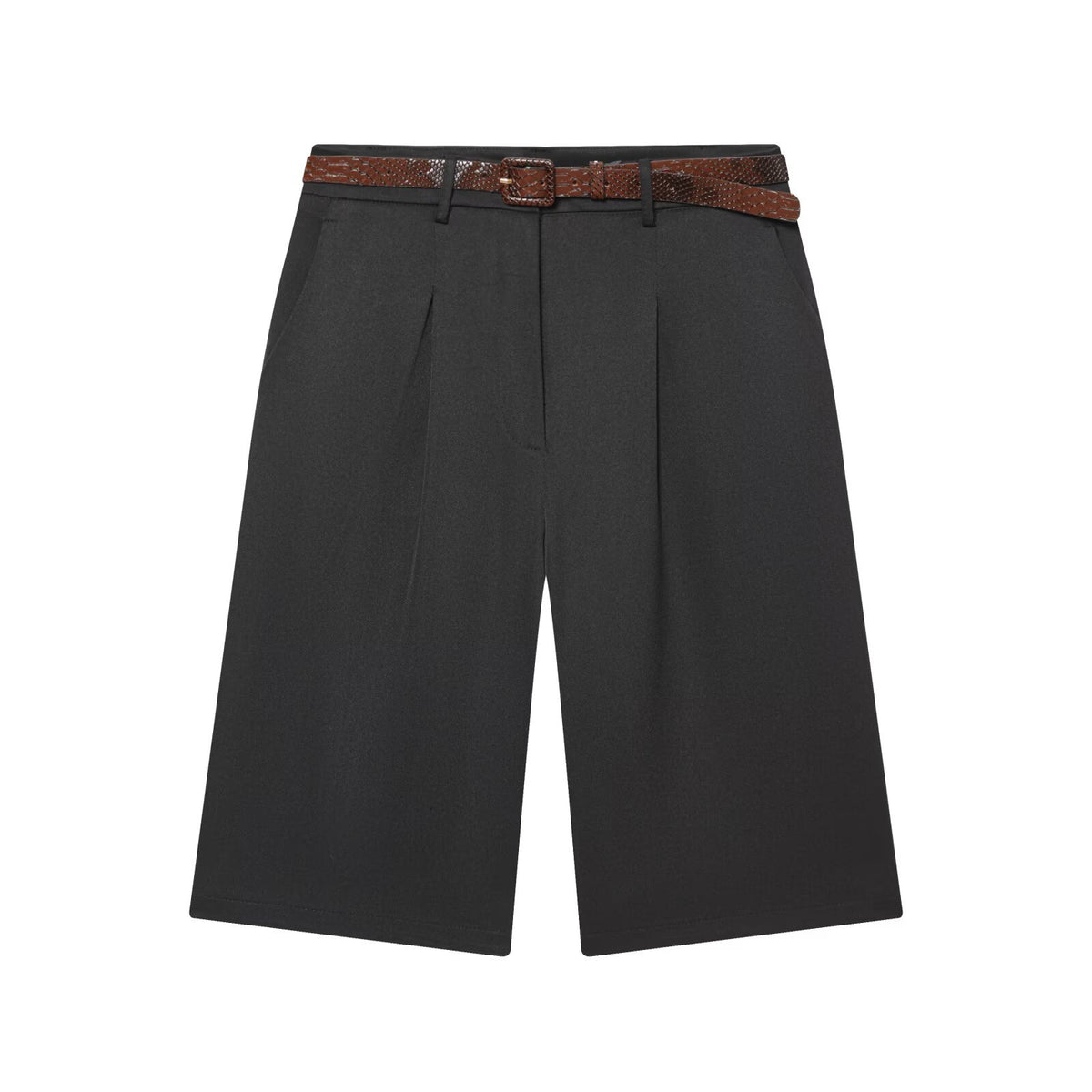 Wren | Pleated High-Waist Tailored Bermuda Shorts with Belt