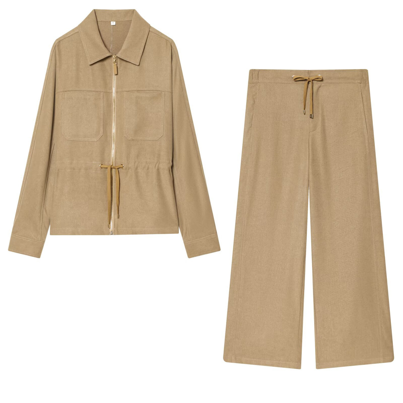 Bella | Faux Suede Zip Jacket Wide Leg Pants Set