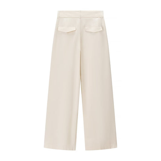 Ada | Wide Leg Trousers Cream Pleated High Waisted