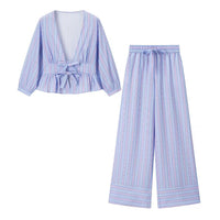 Romy | Striped Tie Front Wide Leg Co-ord Set