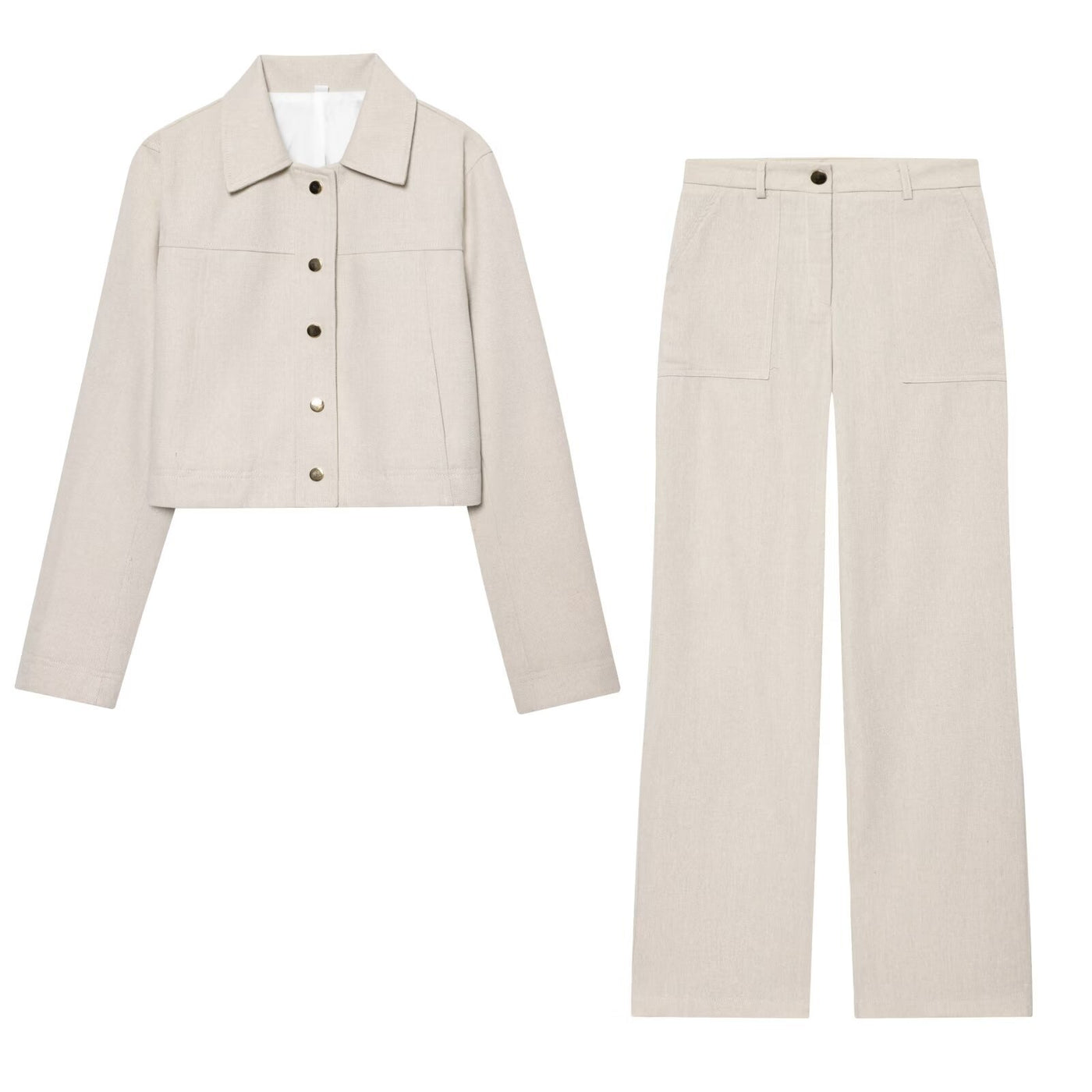 Megan | Linen Cropped Jacket Straight Leg Co-ord Set