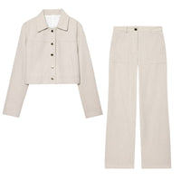 Megan | Linen Cropped Jacket Straight Leg Co-ord Set