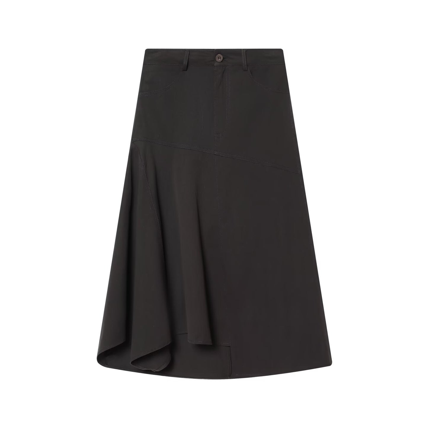 Zoe | Asymmetric Midi Skirt Black A Line High Waisted