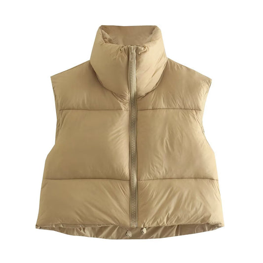 Darcy | Autumn Cropped Puffer Vest Brown Padded Sleeveless Quilted