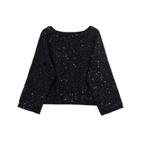Daisy | All-Over Sequin Embellished Button-Front Cropped Cardigan