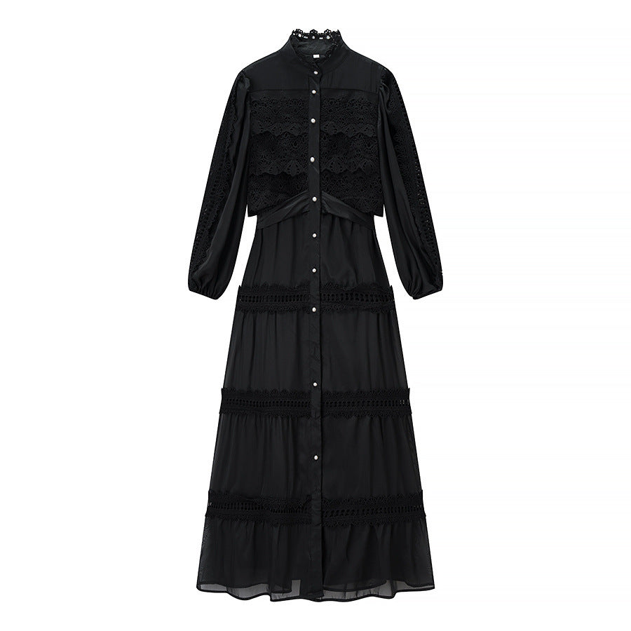 Cara | Lace Panel Tiered Chiffon Maxi Dress