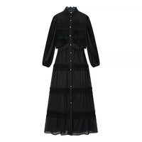 Cara | Lace Panel Tiered Chiffon Maxi Dress
