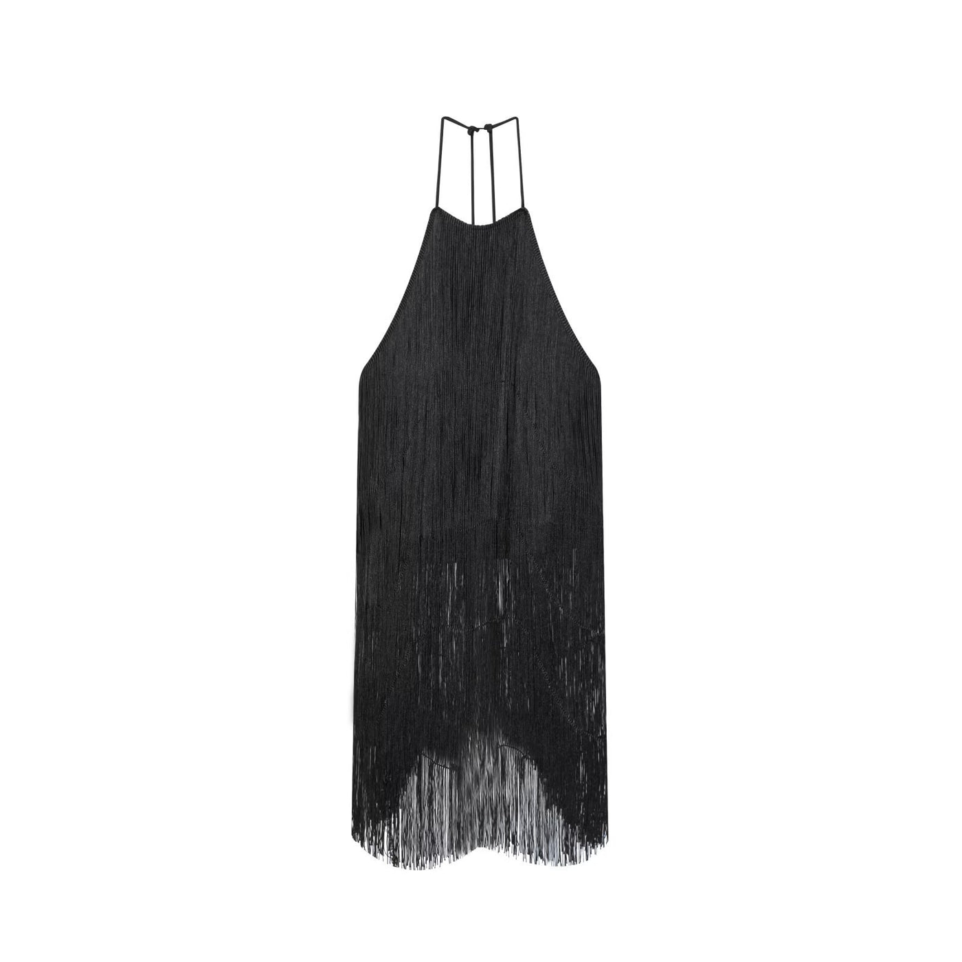 Elodie | Satin Halter Neck Fringe Mini Dress