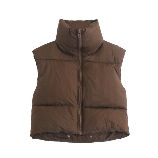 Darcy | Autumn Cropped Puffer Vest Brown Padded Sleeveless Quilted