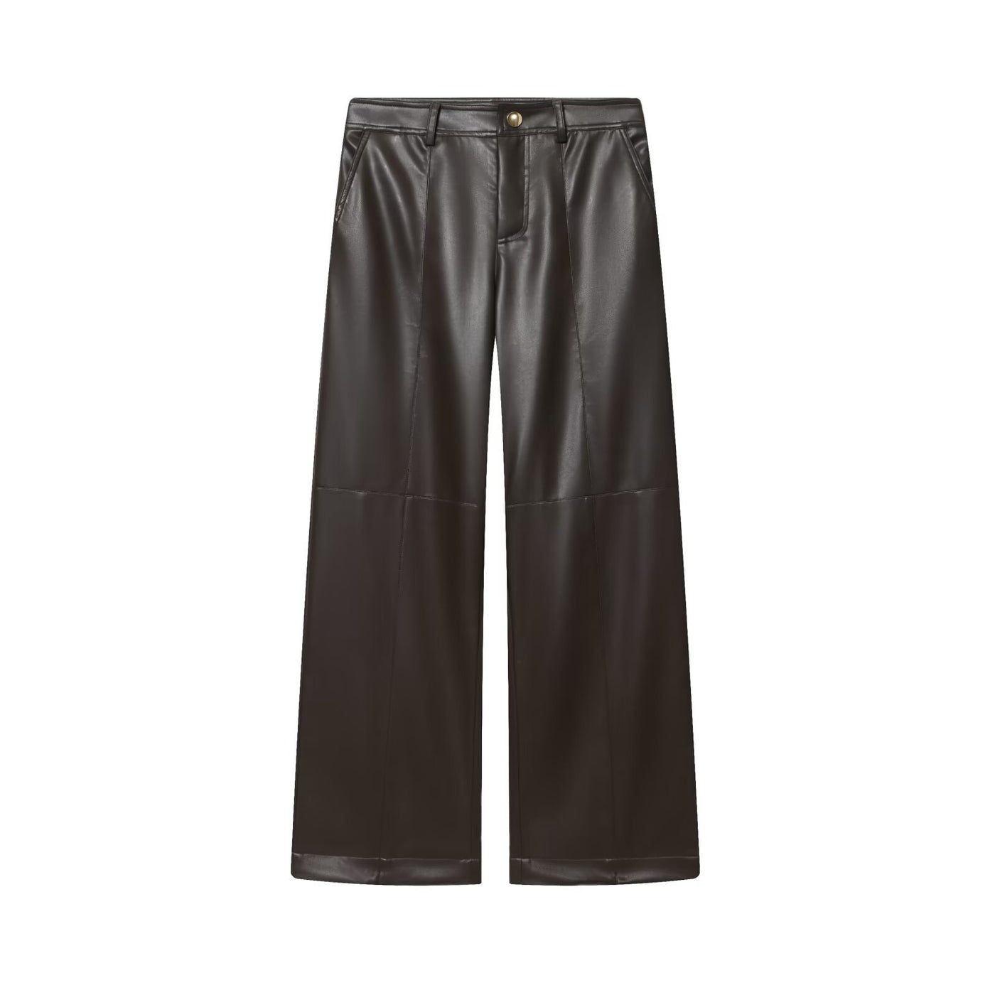 Una | High-Waist Front Seam Faux Leather Wide-Leg Trousers in Black