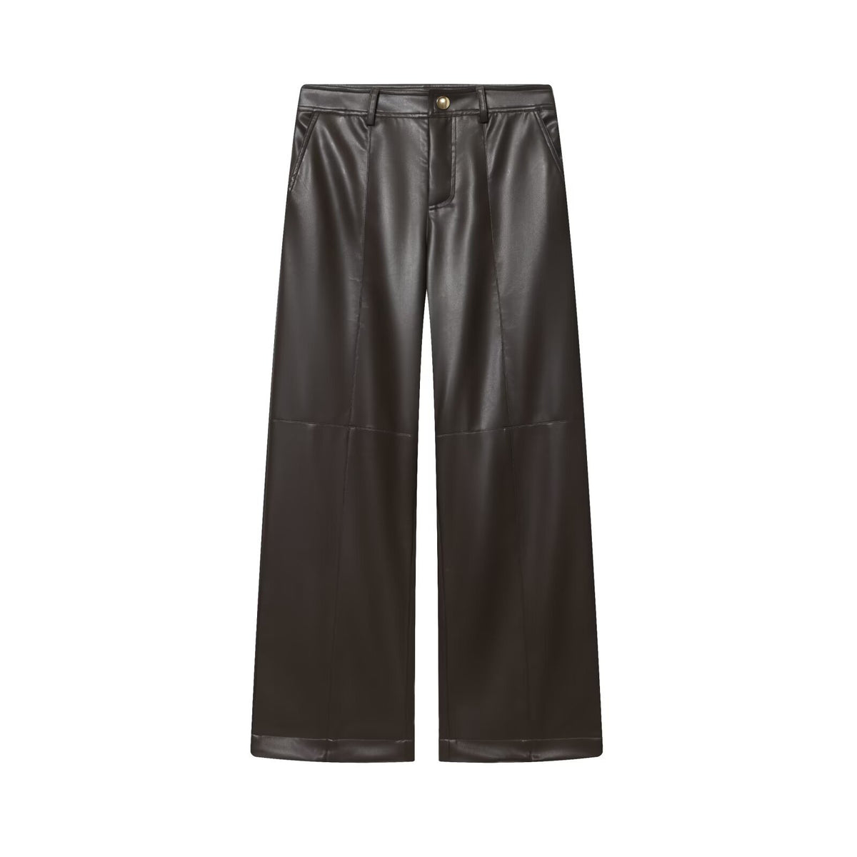 Una | High-Waist Front Seam Faux Leather Wide-Leg Trousers in Black