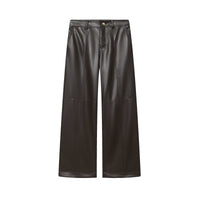 Una | High-Waist Front Seam Faux Leather Wide-Leg Trousers in Black