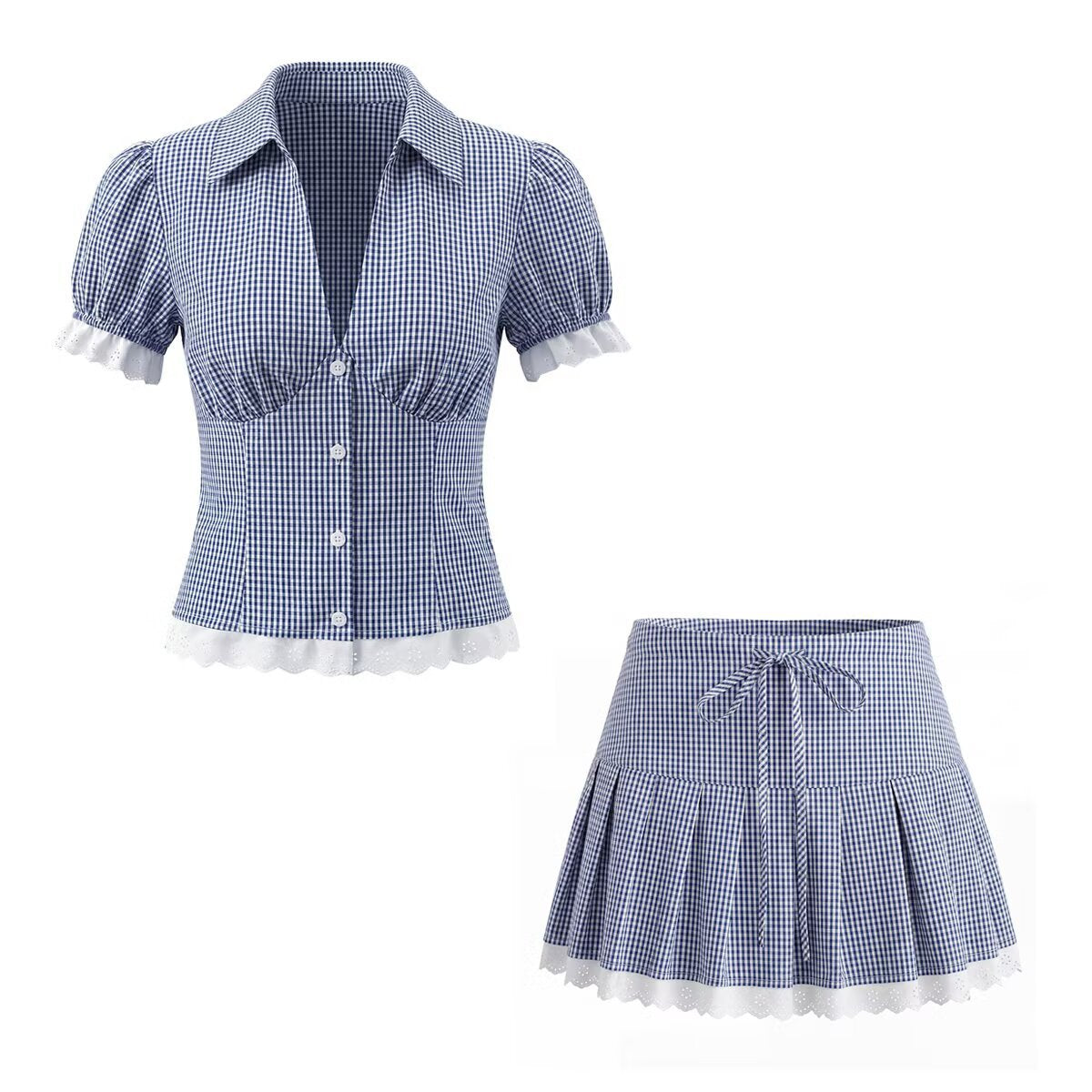 Nina | Gingham Fitted Mini Skirt Co-ord Set