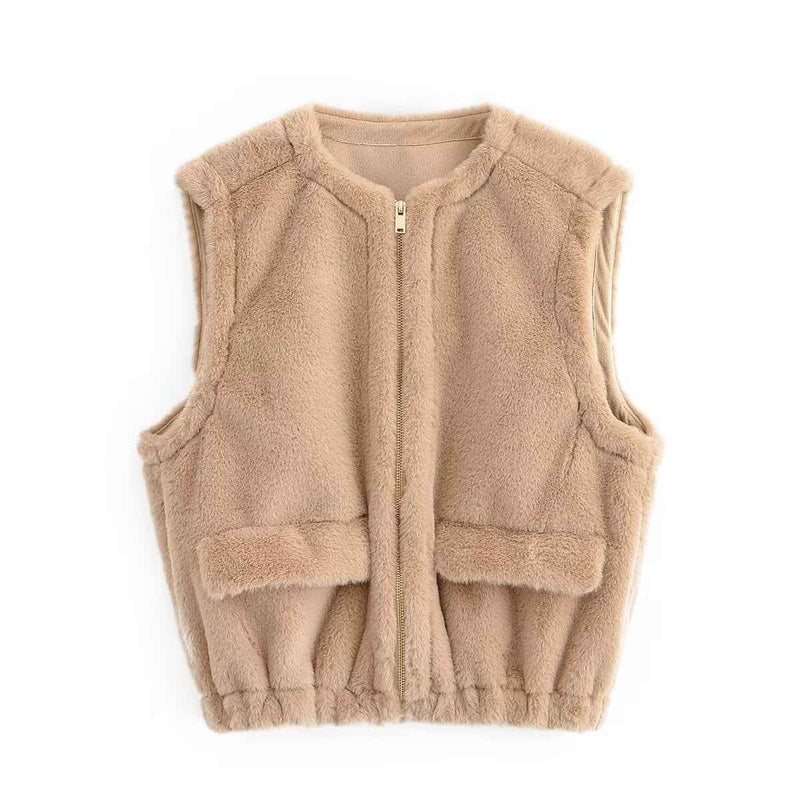 Celine | Teddy Borg Jacket Faux Fur Beige Sleeveless Zip Up