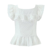 Ailsa | Cotton Square Neck Lace Ruffle Peplum Top