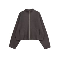 Ruby | High Stand Collar Zip Front Dropped Shoulder Patch Pocket Cropped Cardigan