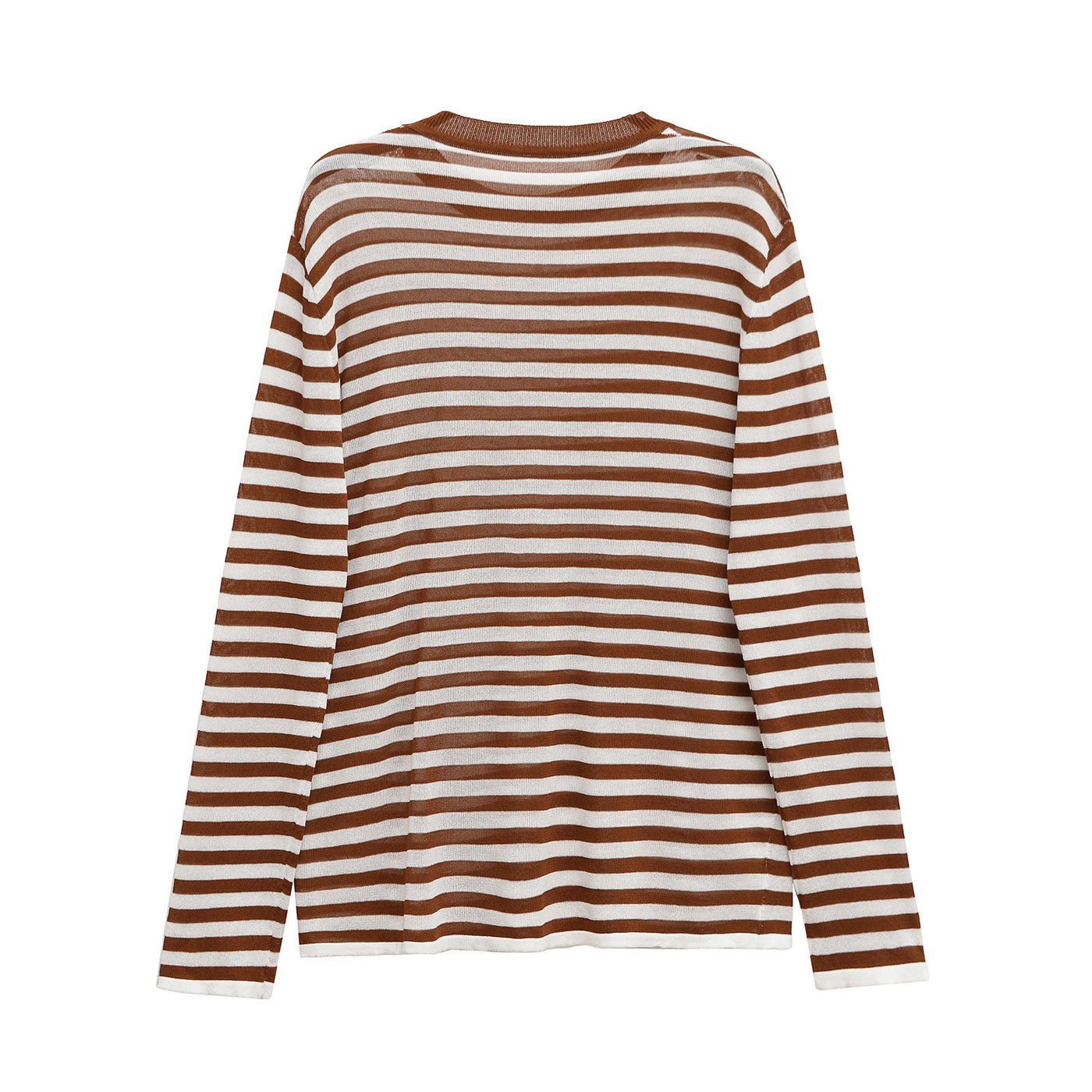 Violet | Horizontal Stripe Round Neck Ribbed Trim Relaxed Cotton Top