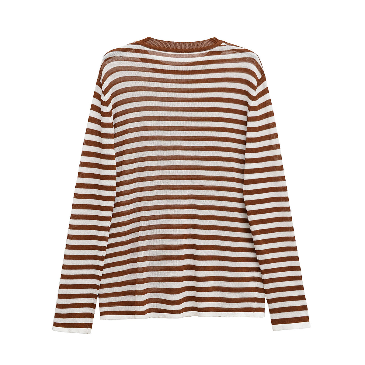 Violet | Horizontal Stripe Round Neck Ribbed Trim Relaxed Cotton Top
