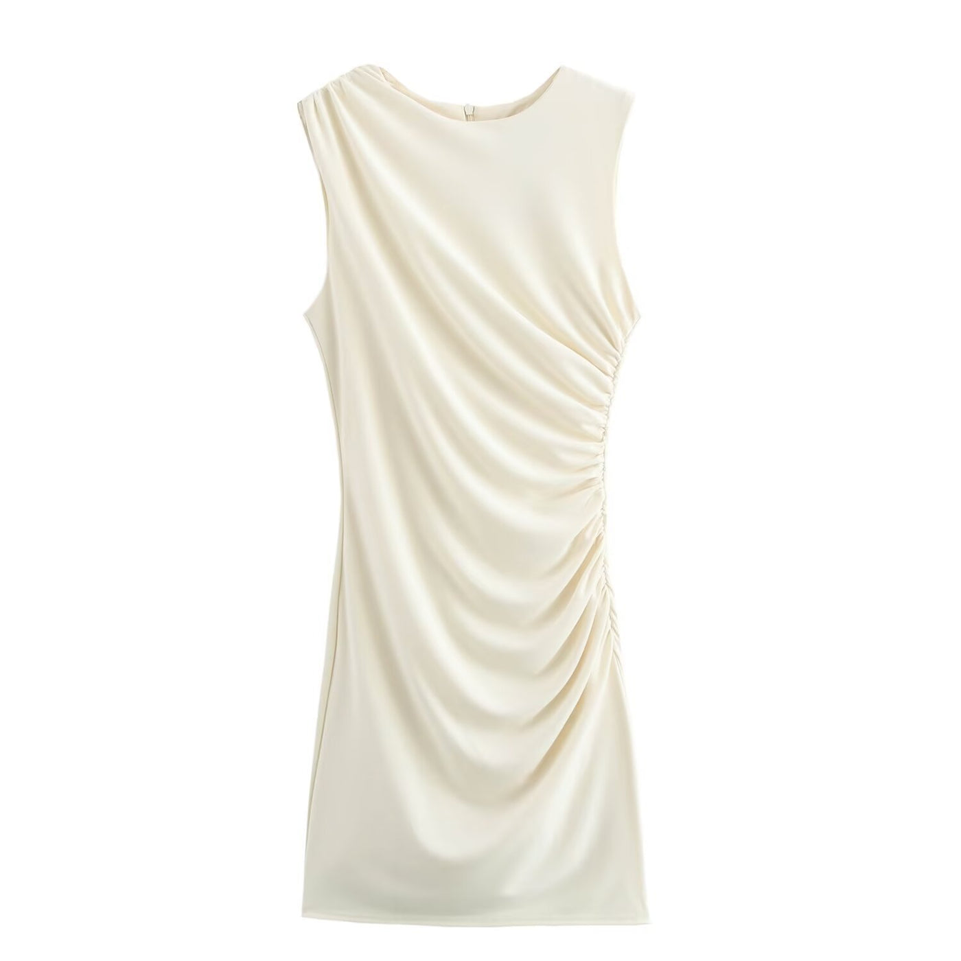 Yasmine | Asymmetric Neck Side Ruching Sleeveless Bodycon Mini Dress