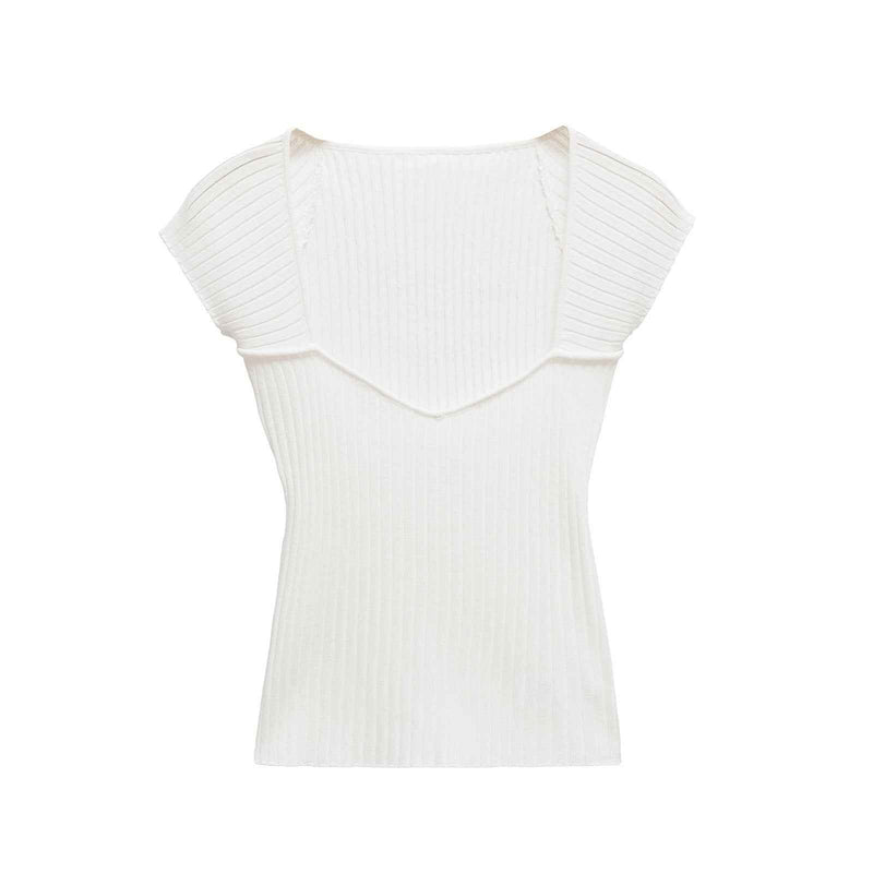 Lyra | Summer Square Neck Knitted Top Green Ribbed Short Sleeve