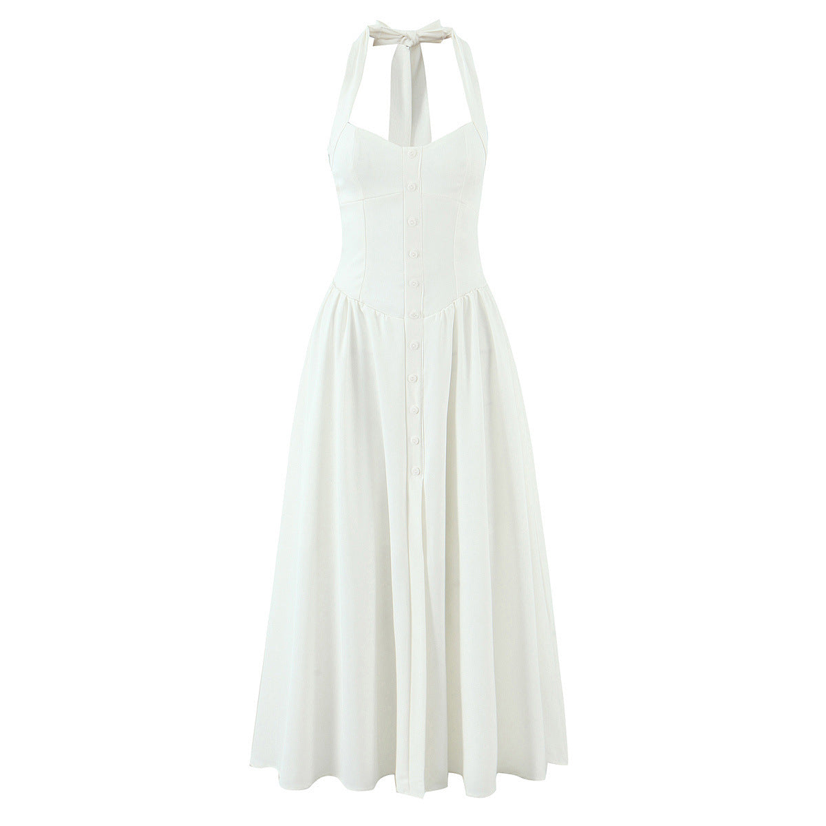 Faye | Halter Neck Sweetheart Button Front Midi Dress