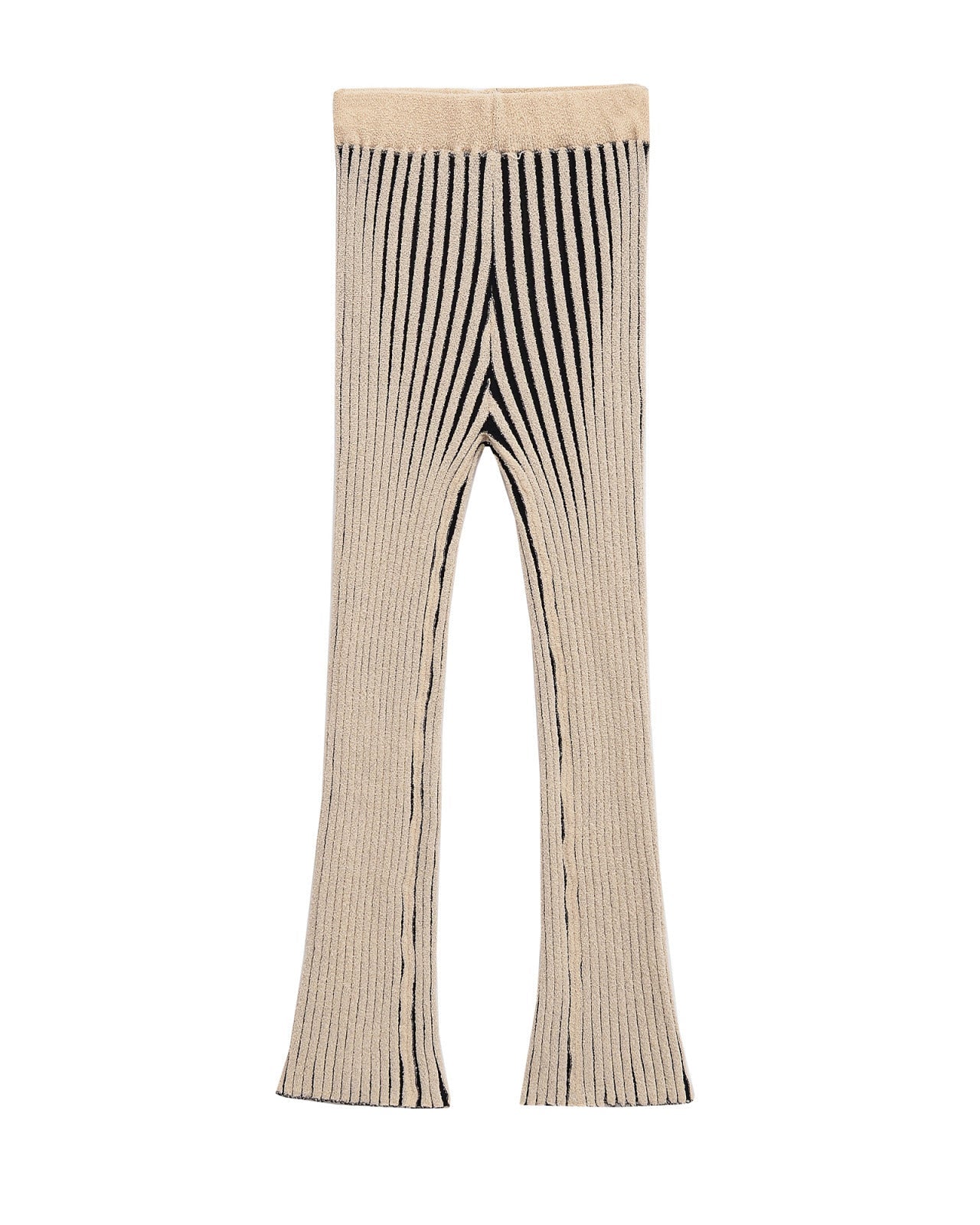 Mollie | Vertical Stripe Elasticated Wide-Leg Ribbed Knit Trousers in Cream