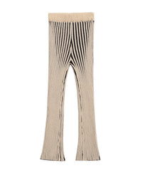 Mollie | Vertical Stripe Elasticated Wide-Leg Ribbed Knit Trousers in Cream