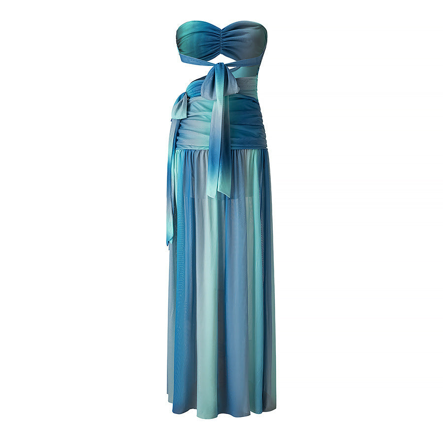 Abigail | Ombre Strapless Ruched Waist Cut-Out Maxi Dress