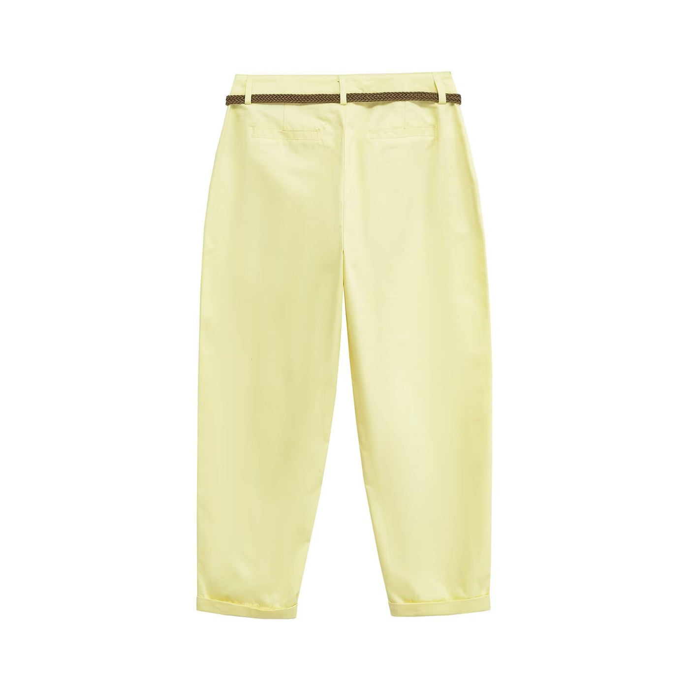 Seren | High-Waist Belted Cuffed Tapered Summer Trousers in Cream