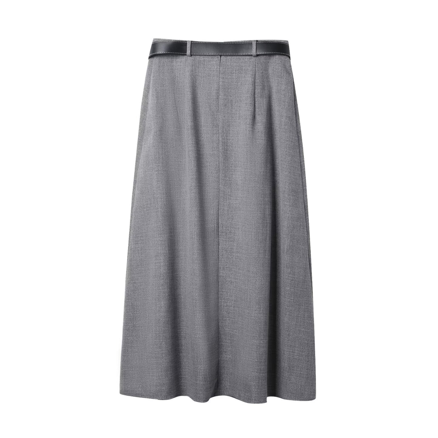 Bea | Pleated Midi Skirt Grey Belted High Waisted A Line Tailored