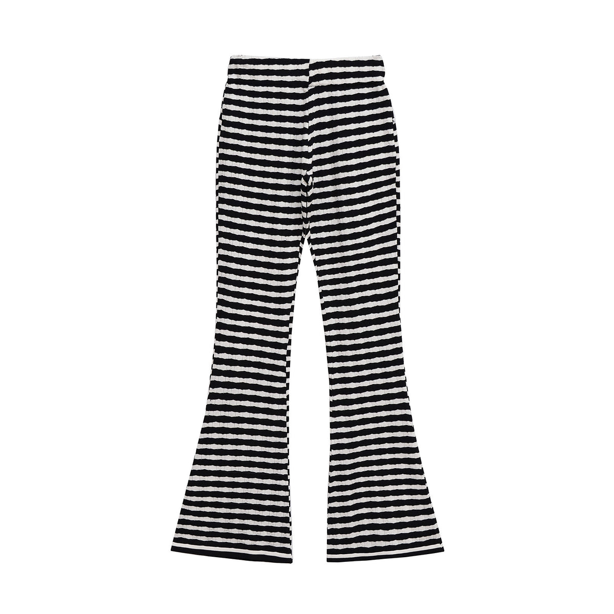 Harriet | High-Waist Monochrome Stripe Flared Wide-Leg Ribbed Knit Trousers