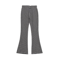 Harriet | High-Waist Monochrome Stripe Flared Wide-Leg Ribbed Knit Trousers