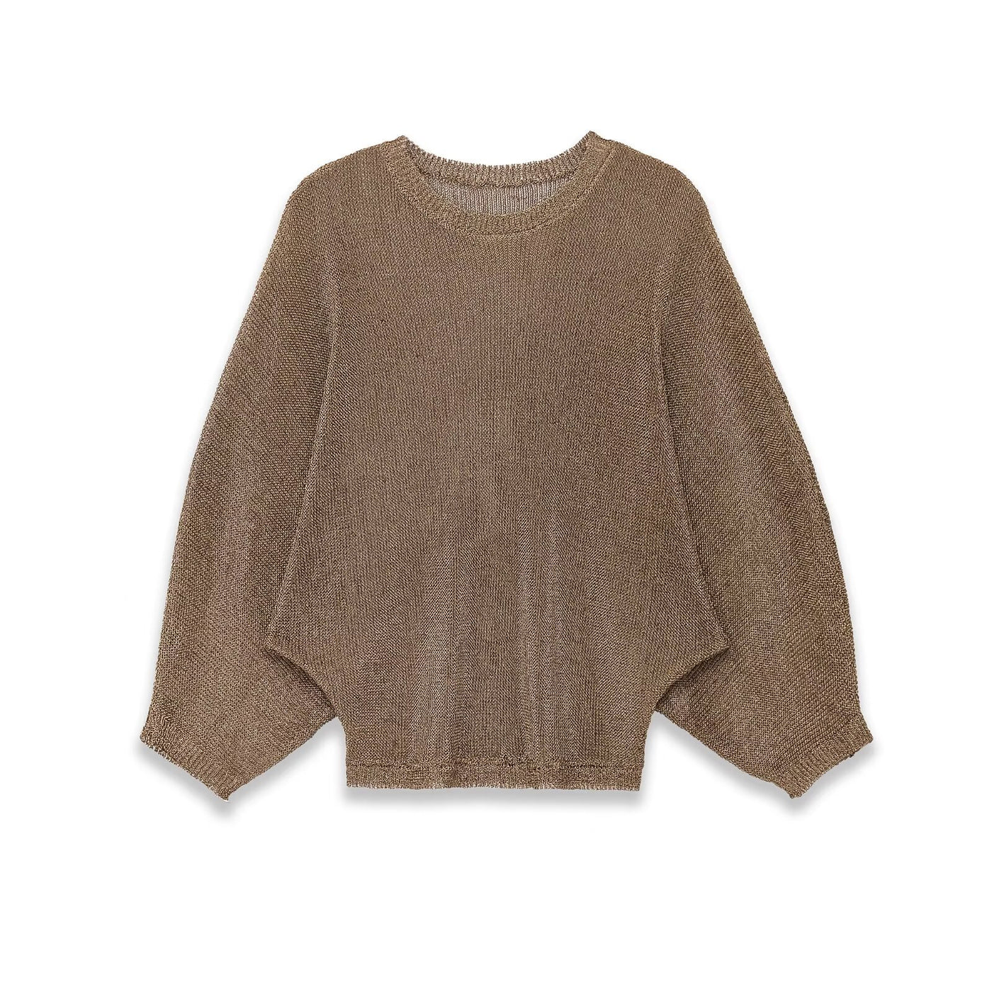 Emily | Crew Neck Ribbed Trim Long Sleeve Cropped Lightweight Knit Top