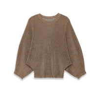 Emily | Crew Neck Ribbed Trim Long Sleeve Cropped Lightweight Knit Top
