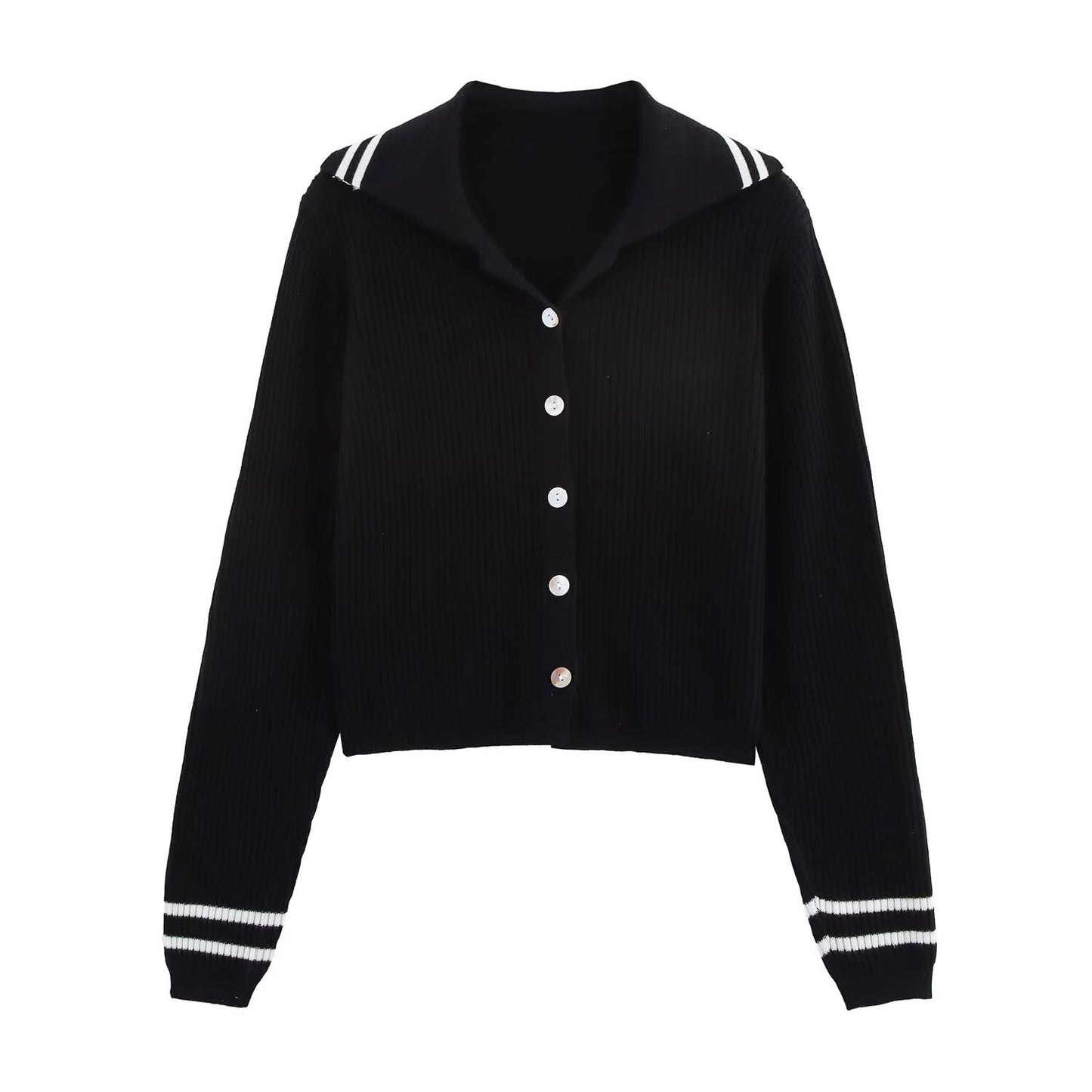 Edie | Spring Casual Knitted Top Yellow Long Sleeve Cardigan Striped Collar