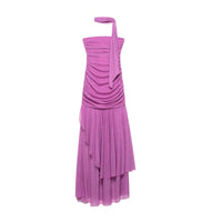 Alyssa | Polka Dot Ruched Bodice Asymmetric Chiffon Dress