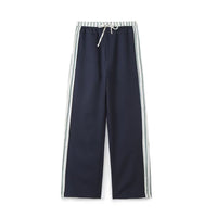 Eliana | Striped Waistband Drawstring Vertical Stripe Wide-Leg Trousers in Navy