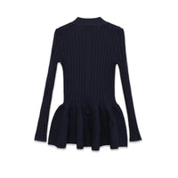 Charlotte | Deep V-Neck Button-Front Peplum Ribbed Knit Top