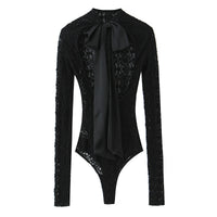 Lexi | Long Sleeve High Neck Lace Top in Black